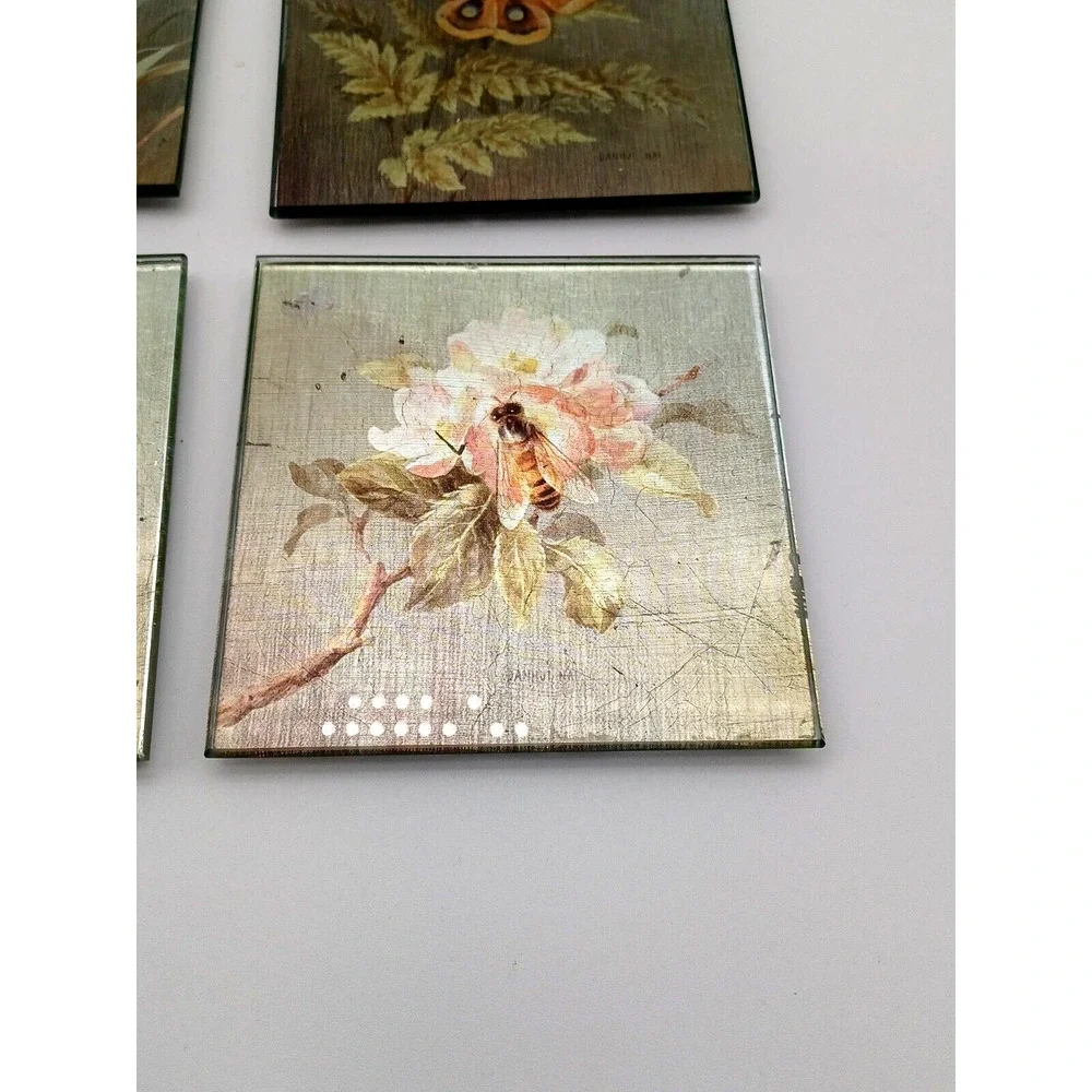 Pier 1 Imports Square Coasters Sous-Verres Foil butterfly firefly Bee Set of 4